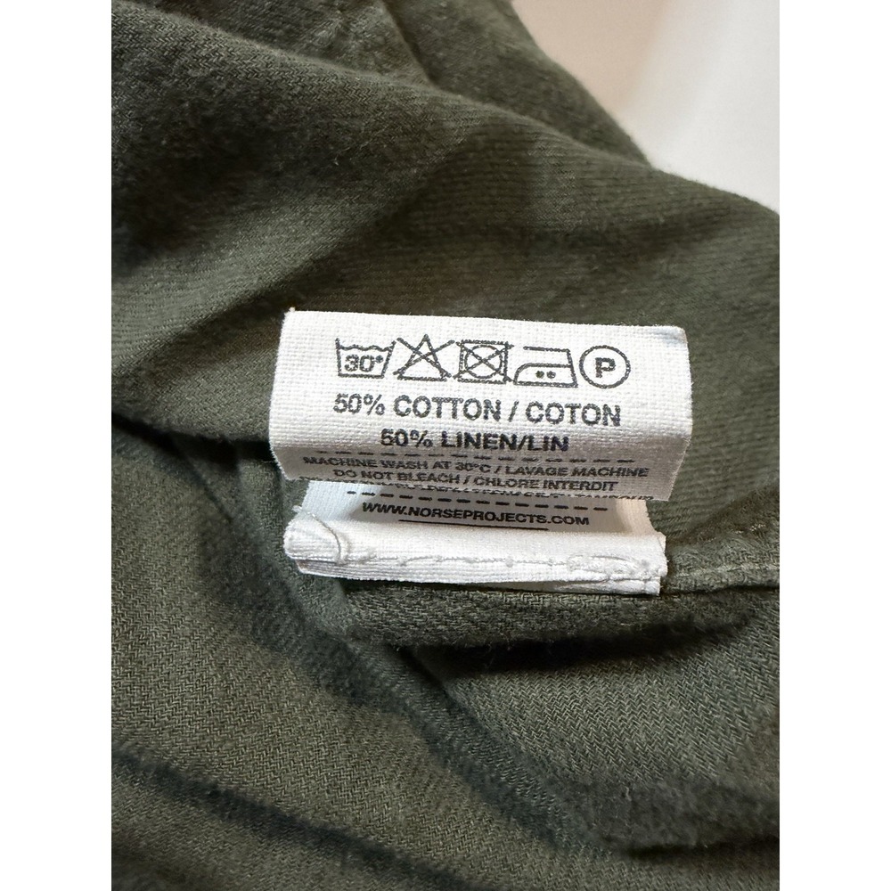 Norse Projects Linen Flannel Button Down Shirt Olive Men's Size Small - Picture 5 of 8